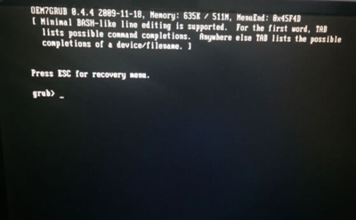 系統(tǒng)重裝重新啟動后出現(xiàn)oem7grub 0.4.4 20091118