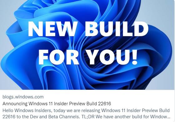 Windows11 22616.100 (KB5014650)發(fā)布更新，微軟：只是測試使用