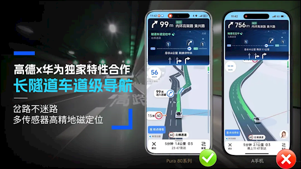 高德、華為推出獨家“長隧道車道級導(dǎo)航”：隧道岔路不迷路