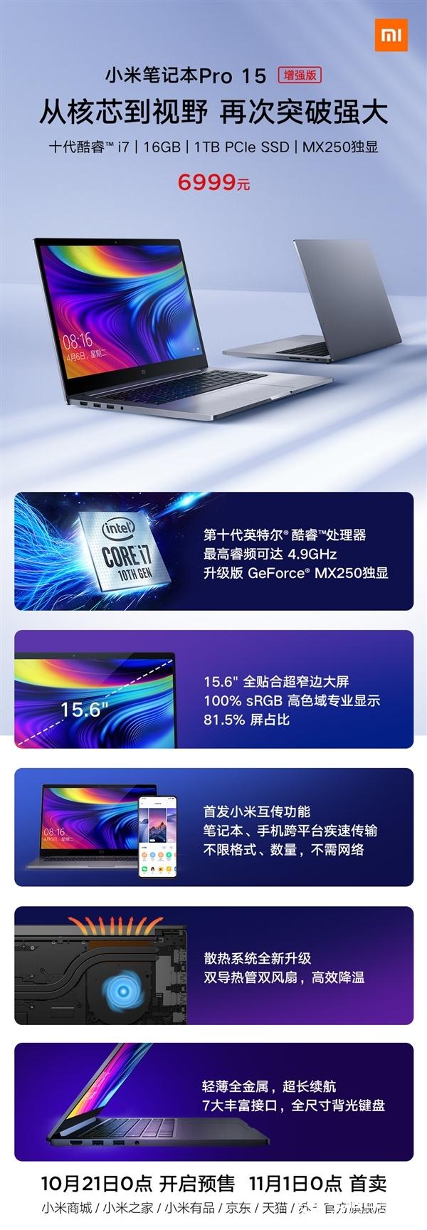 小米筆記本Pro增強(qiáng)版發(fā)布：10代酷睿加持、100% sRGB屏幕